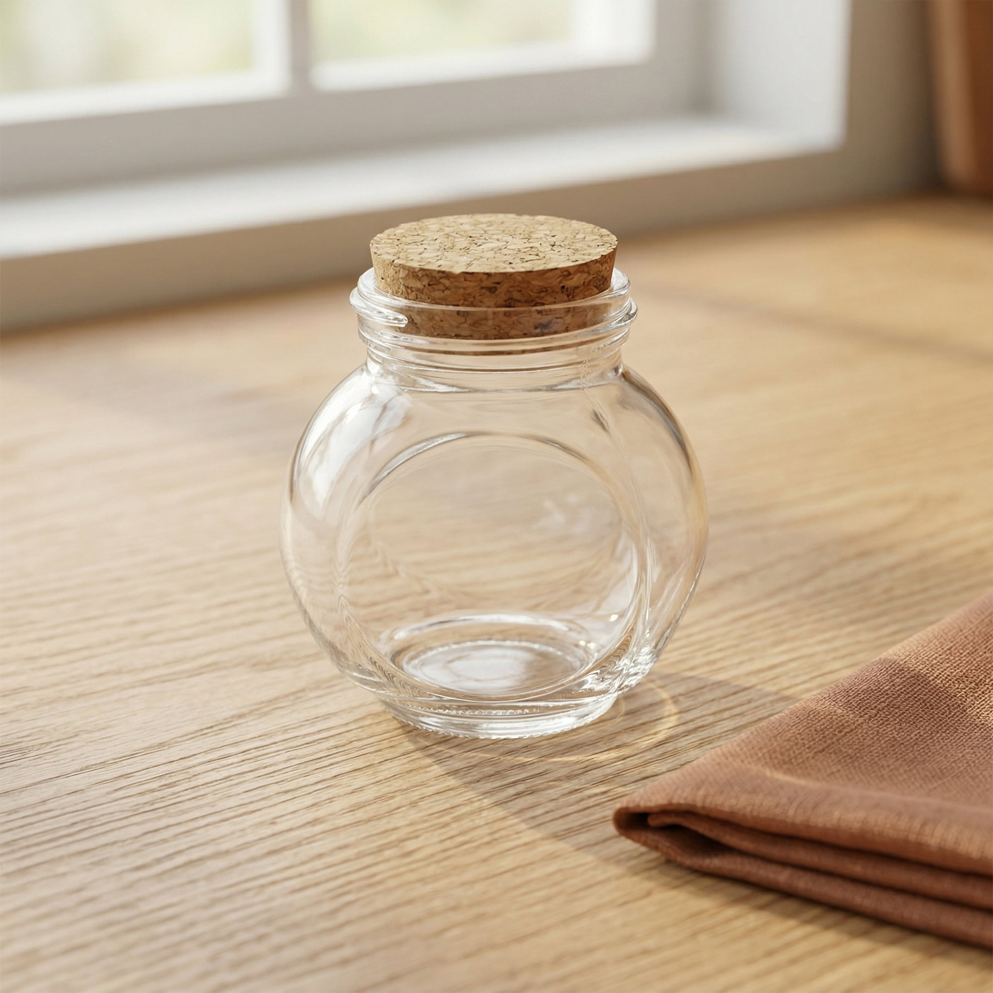 Unique Bargains 2pcs Glass Jars With Cork Stoppers Round Bottle 8cm x 8cm x 8.8cm