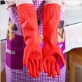 thumbnail image 2 of 1 par de guantes de goma flexibles y cómodos para limpiar platos rojos, guantes largos de goma para lavar platos, accesorios de limpieza de cocina, 2 of 5