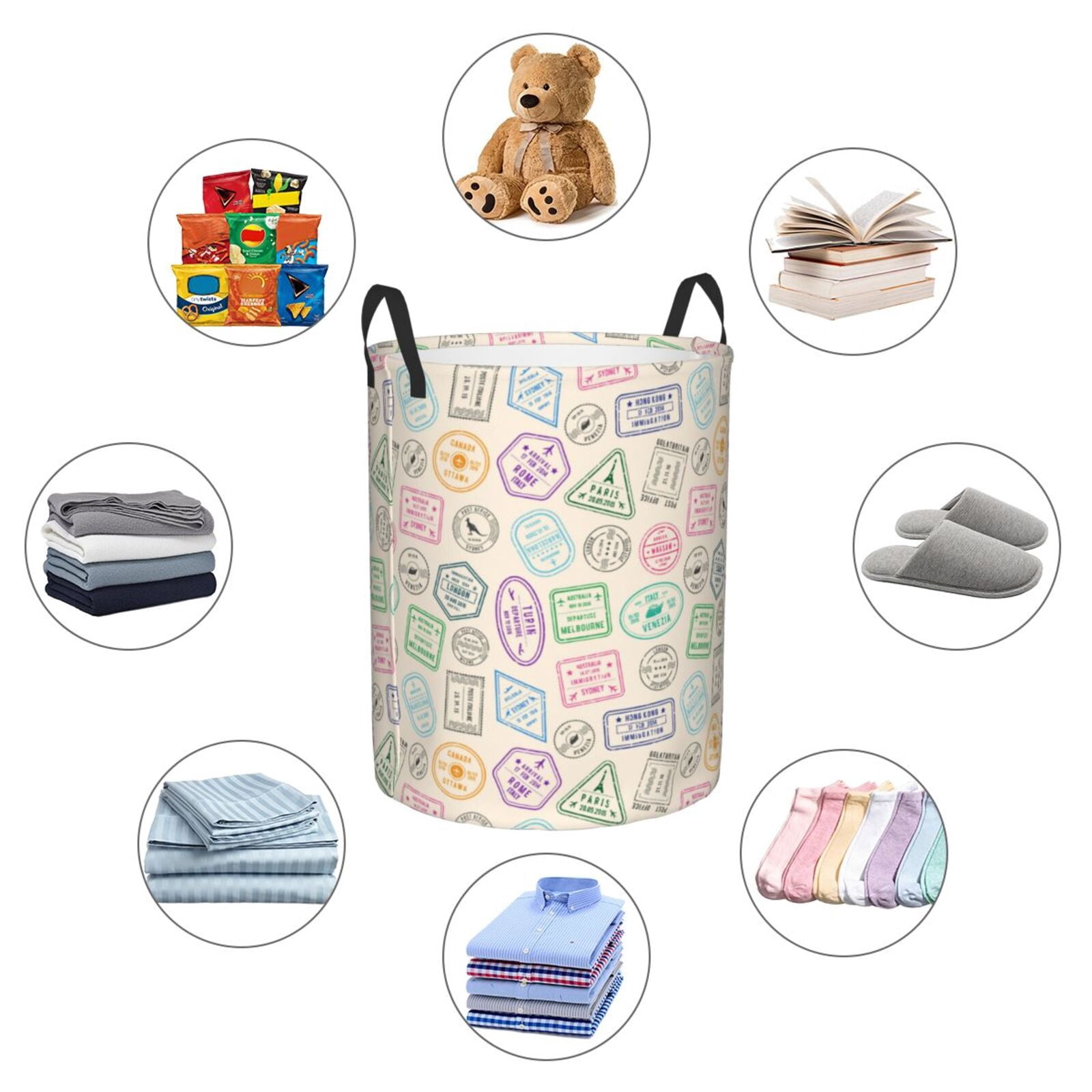 Large Laundry Basket with Handles - postmark Print colorful Kids Baby Dirty Clothes Laundry Hamper for Bedroom Aesthetic