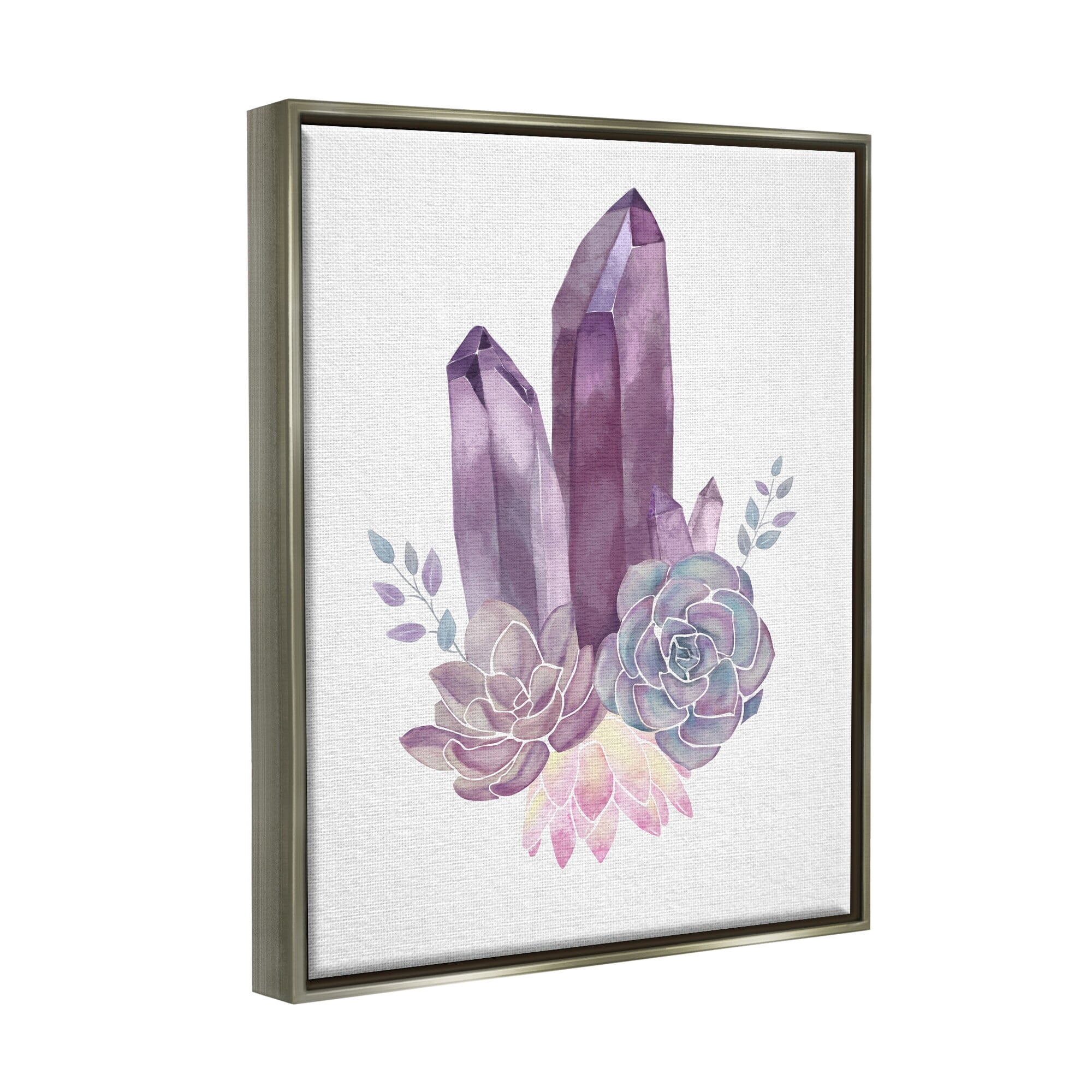Stupell Industries Succulent Crystal Flower Purple Blue Watercolor Painting Luster Gray Framed Floating Canvas Wall Art, 16x20, by Ziwei Li