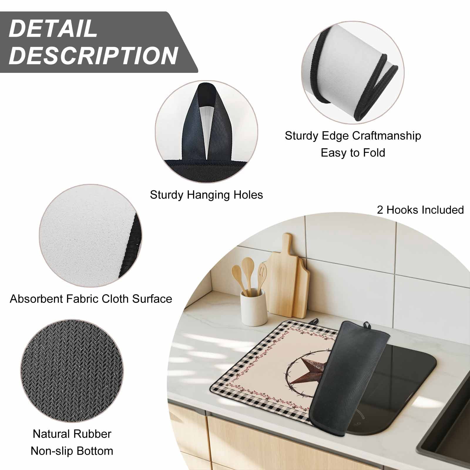 Star Country Stove Top Cover for Electric Stove, Heat-proof & Non Slip Glass Top Stove Cover Protector, Western Texas Farm Black Plaid Brown Berry Kitchen Flat Cooktop Rubber Mat 24x21 Inches
