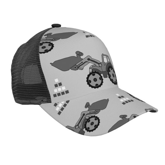 Lsque Gray Tractor Printed Trucker Hat - Baseball Cap for Men Women - Breathable Mesh Side, Adjustable Fit - for Casual Wear