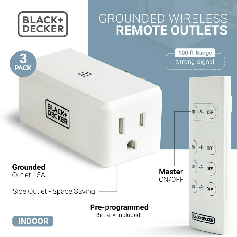 BLACK + DECKER Set of 3 Wireless Outlets with R emote Control 