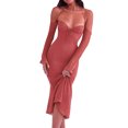 thumbnail image 3 of VISgogo Vestido Midi Elegante para Mujer, Vestido de Fiesta con Cola de Pescado de Color Sólido y Manga Larga con Escote Halter y Tirantes Halter VISgogo moda, 3 of 7