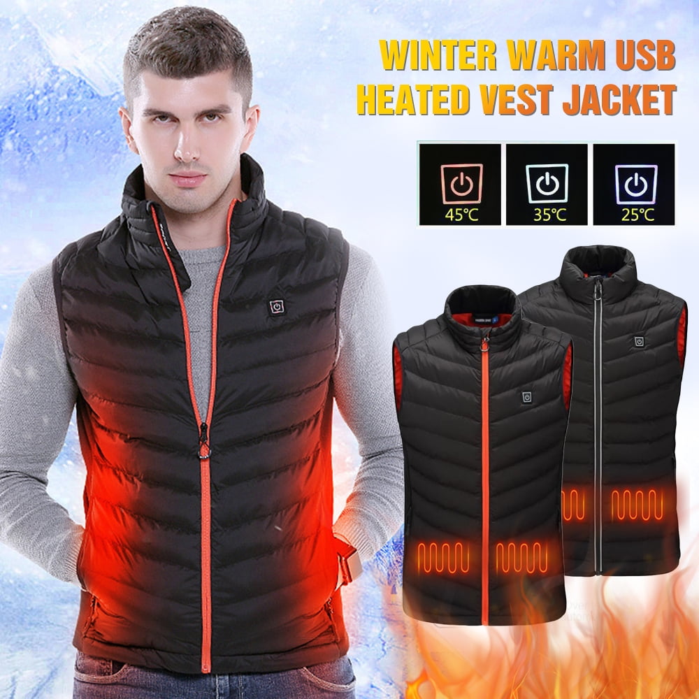 Cenow Upgrade USB Electric Heated Vest Zipper adjustable Gray Heated Jacket Carbon Charging Heating Vest Clothing