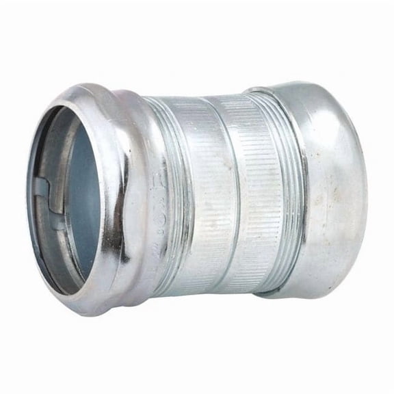 Raco EMT Coupling, 1-1/2 in, Compression, Steel, Zinc Plated, Gray 2926