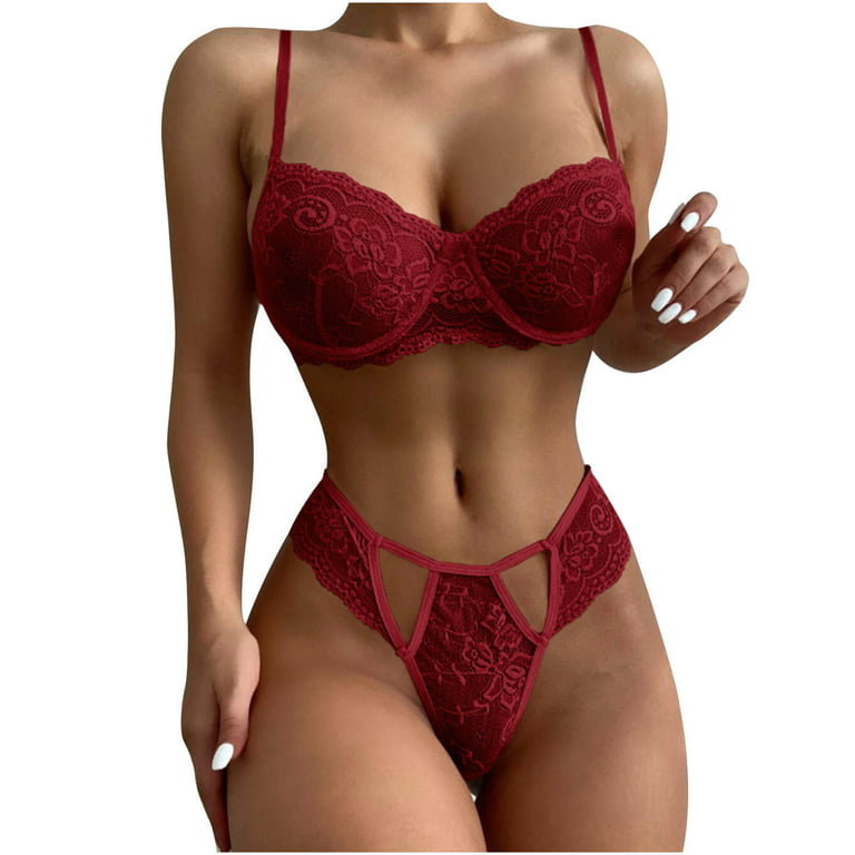 Lingerie for Women Sexy Two Pieces Pajamas Bra and Panty Set High Waisted  Wirefree Lace Teddy Bodysuit Babydoll 
