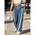 thumbnail image 2 of Women's Baggy Wide Leg Pants Casual Drawstring Elastic Waisted Contrast Color Workout Y2K Track Pants, 2 of 6