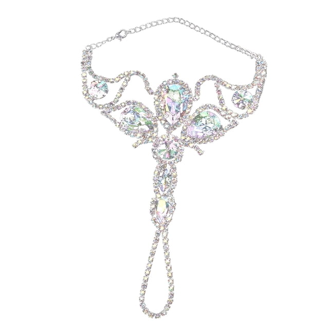 Pulsera de danza del vientre con cadena, joyería brillante, accesorios de disfraz para mujer con diamantes de imitación Plata