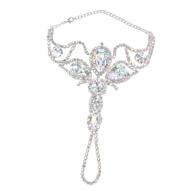 Pulsera de danza del vientre con cadena, joyería brillante, accesorios de disfraz para mujer con diamantes de imitación Plata