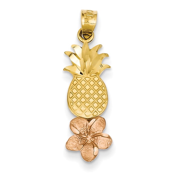 14k Yellow Rose Gold Pineapple Hawaiian Plumeria Flower Necklace Charm Pendant Food Drink