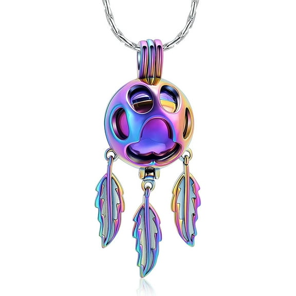 Dream Catcher Urn Necklace for Ashes Pet Cremation Jewelry Hollow Paw Locket Memorial Pendant for Women Men 316L Stainless Steel Urn Necklace