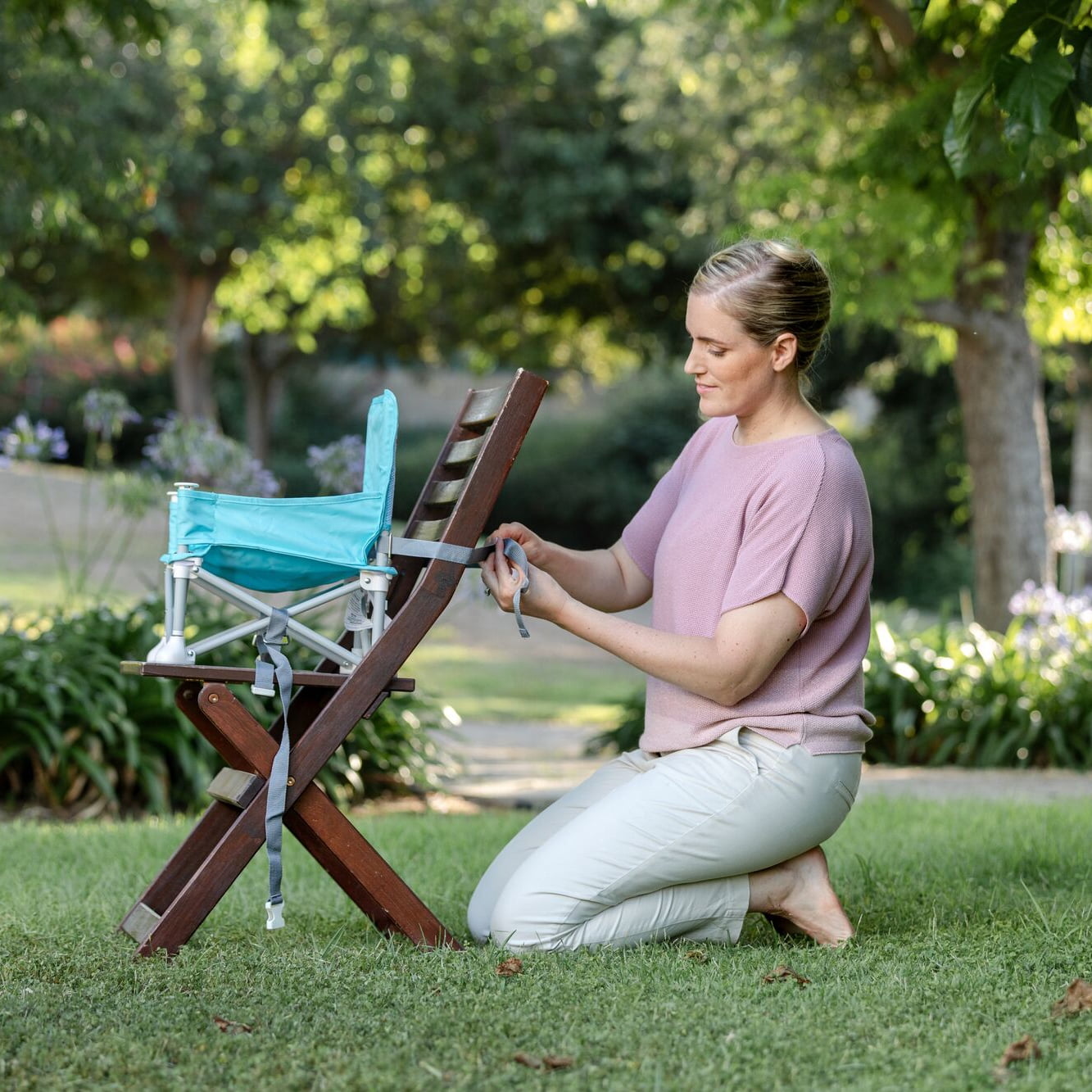 Nuby Pop-Up Portable Booster Seat with Removable Tray, Aqua