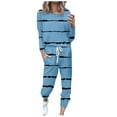thumbnail image 2 of Lounge Sets for Women 2 Piece Casual Jogger Sets,Women's Striped Color Block Two Piece Tracksuit Crewneck Long Sleeve Tops Long Sweatpants Outfits, 2 of 6