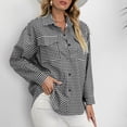 thumbnail image 2 of Chaqueta de mujer con estampado de cuadros, solapa delgada, bolsillo con botones, blusa, blusa, abrigo Pompotops qwe21964, 2 of 7