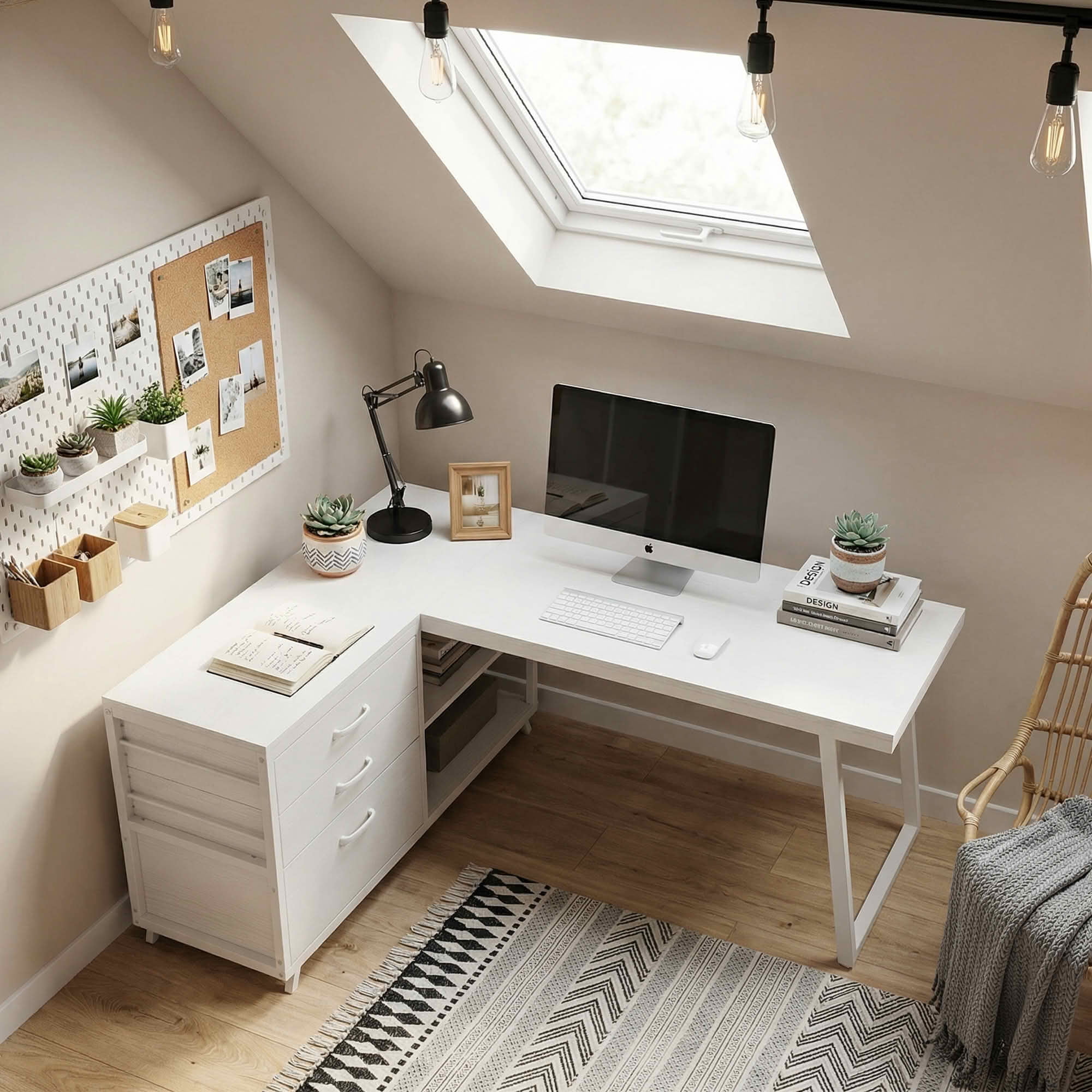 MAYEERTY Reversible L-Shaped Desk with 3 Drawers & Open Shelves, Rustic Home Office Computer Desk