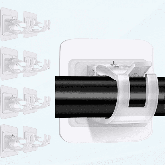 8 Pcs Curtain Rod Brackets No Drilling, Self Adhesive Curtain Rod Bracket, Nail Free Adjustable Rod Bracket Holder, Stick on Curtain Rod Transparent Hook Holders for Home Bathroom and Hotel Use