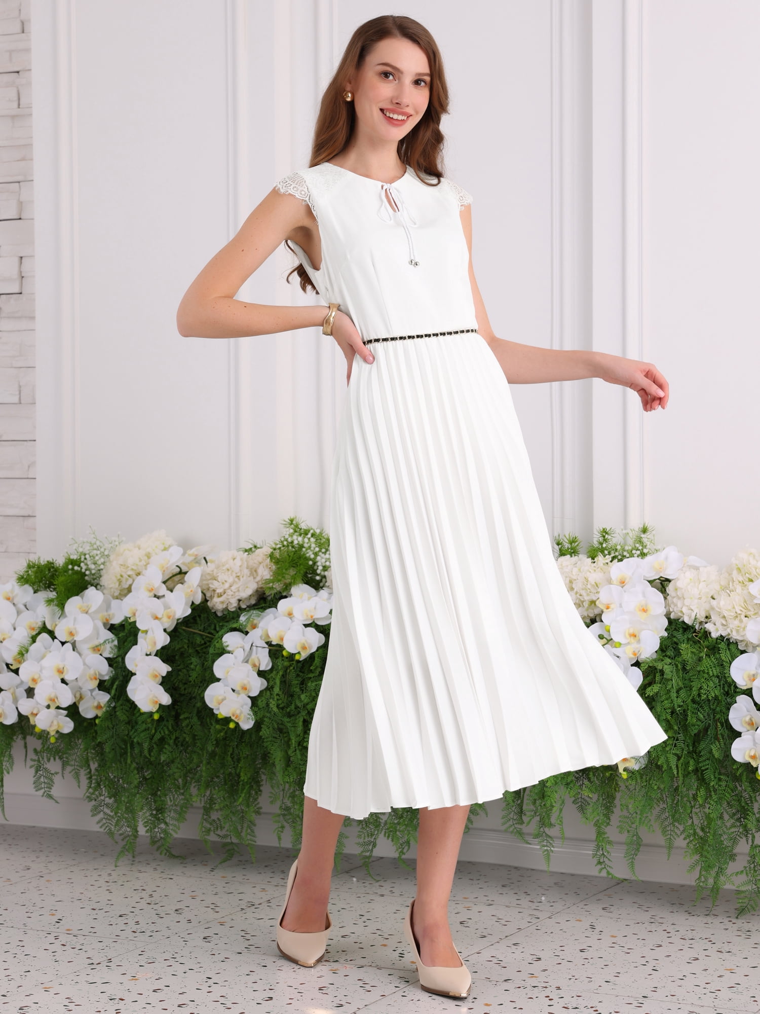 DARING DIVA Elegant Sleeveless A-Line Summer Chiffon Midi Dress M White