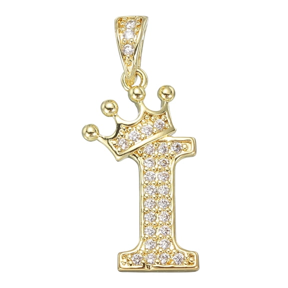 A-Z Crown Letter Charm, Alphabet I Pendant Gold Plated Cubic Zirconia Monogram Initial Pendant Name Jewelry for Men Women DIY