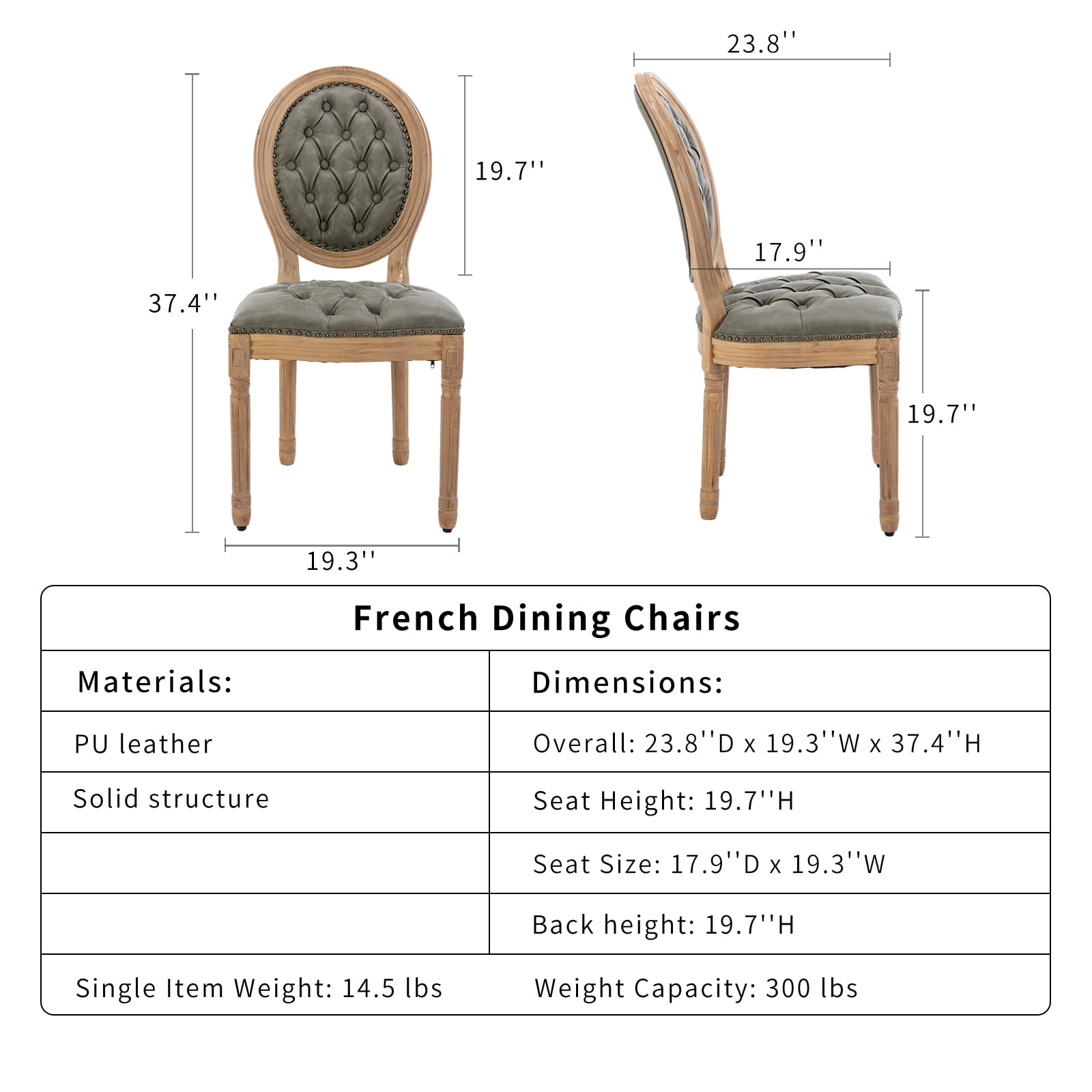 ODUSE-DAILY French Country Dining Chairs Set of 8, Olive Kitchen & Dining Room Chairs, Faux Leather Kitchen Chairs, Tufted Upholstered, Wood Legs, Sillas De Comedor (PU, Pine Green, 8Pcs)