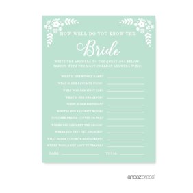 Word Scramble Floral Mint Green Wedding Bridal Shower Game Cards