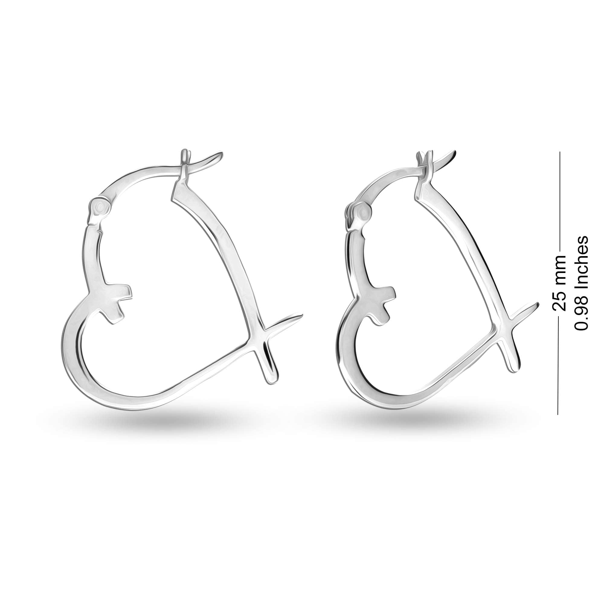 LeCalla 925 Sterling Silver Love Theme Heart Hoop Earrings Lightweight Click-Top Small Heart Shape Hoops Earring for Women 25MM