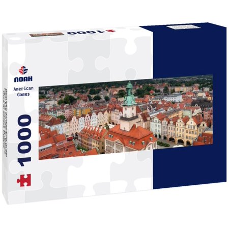 Beautiful architecture of the town hall square in Jelenia Gora at sunset, Poland. 1000pc Panoramic Puzzle