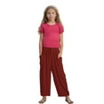 thumbnail image 7 of ZACPNCV Teen Girls Preppy Cotton Linen Pants Summer Loose Fit Elastic Waist Solid Lounge Long Trousers Burgundy 11-12 Years, 7 of 7