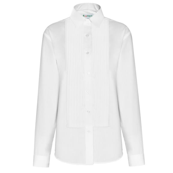 Frankers Women’s 1/4” Pleat, Poly Cotton Laydown Collar Tuxedo Shirt White Classic Tuxedo Shirt