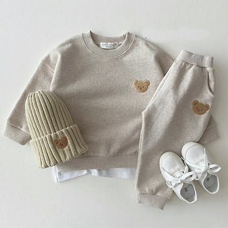 

Newborn baby and child pure cotton bear round neck sweater sports suit baby casual cartoon two-piece set