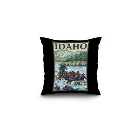 White Water Rafting - Idaho - LP Original Poster (16x16 Spun Polyester Pillow, Black