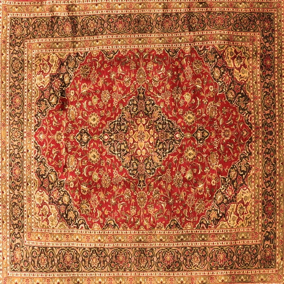 Ahgly Company Indoor Square Medallion Orange Traditional Area Rugs, 5' Square