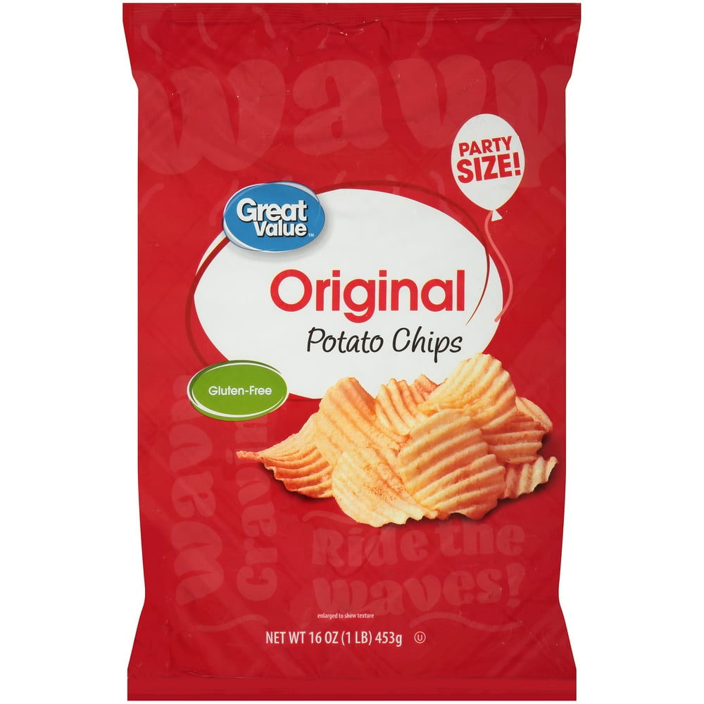 Great Value GlutenFree Original Potato Chips Party Size, 16 Oz