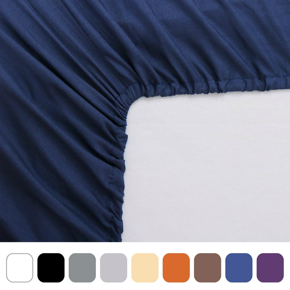 200TC Cotton Fitted Sheet 15" Deep Pocket Bottom Twin Navy Blue