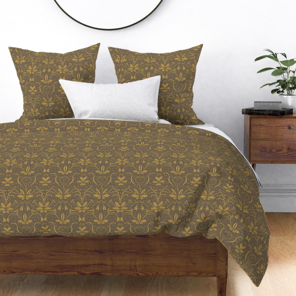Euro Large Golden Christmas Flowers Floral Gold Holidays Festive Print Custom Bedding by Spoonflower Roostery Cotton Sateen Sham