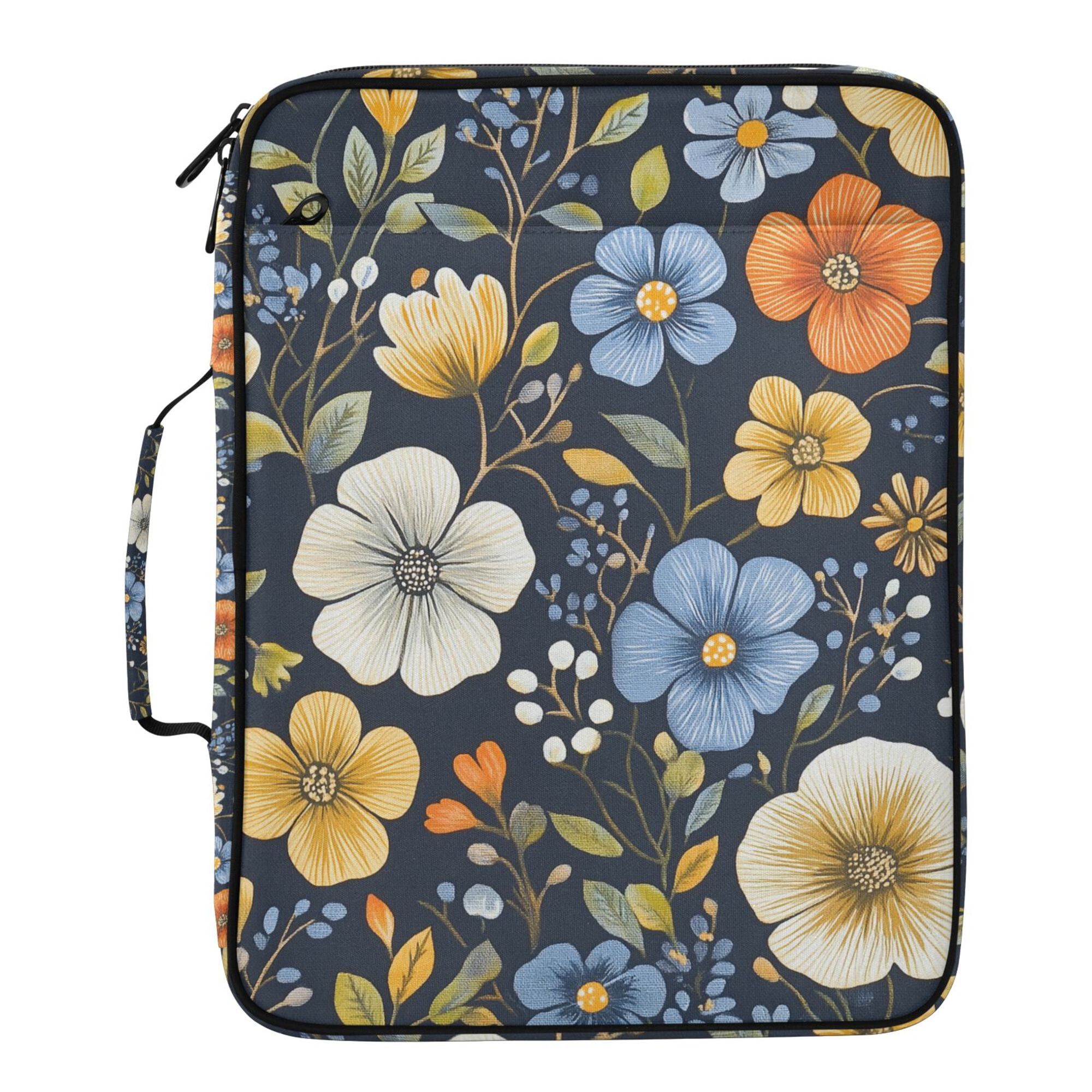 FORMRS Accordion File Folder A4 Size 7-Pocket Expanding Document Organizer Bag with 3 Ring Binder, Navy Floral Pattern
