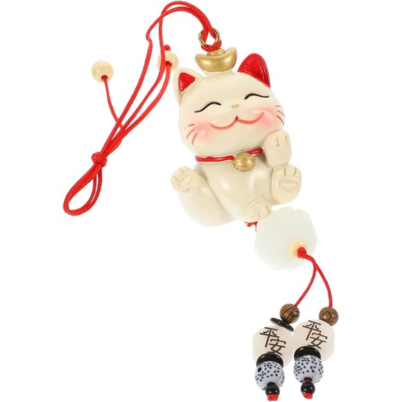 Colgante de Coche con Forma de Gato de La Suerte, Campana de Resina con Forma de Gato del Dinero, Maneki Neko Colgante para Espejo de Coche con Borla Decorativa de Paz y Fortuna