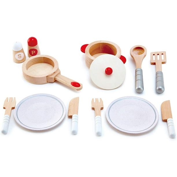 Hape Cook Serve Kids Wooden Pretend, Wooden Plates And Bowls Play Set