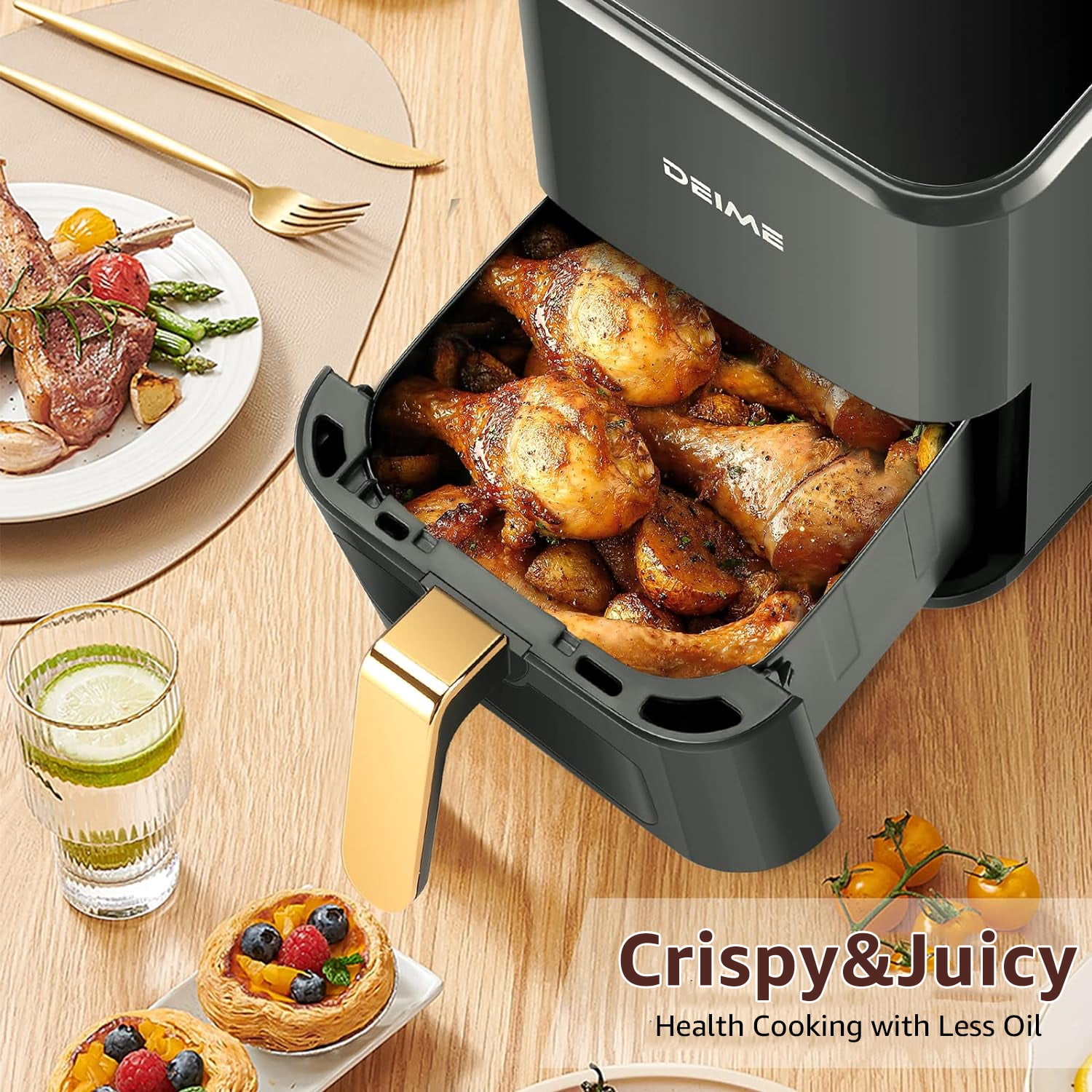 DEIME Air Fryer 4.2 QT Oilless Hot AirFryer 1200W Healthy Cooker Small Oven with 7 Presets, Digital (图3)