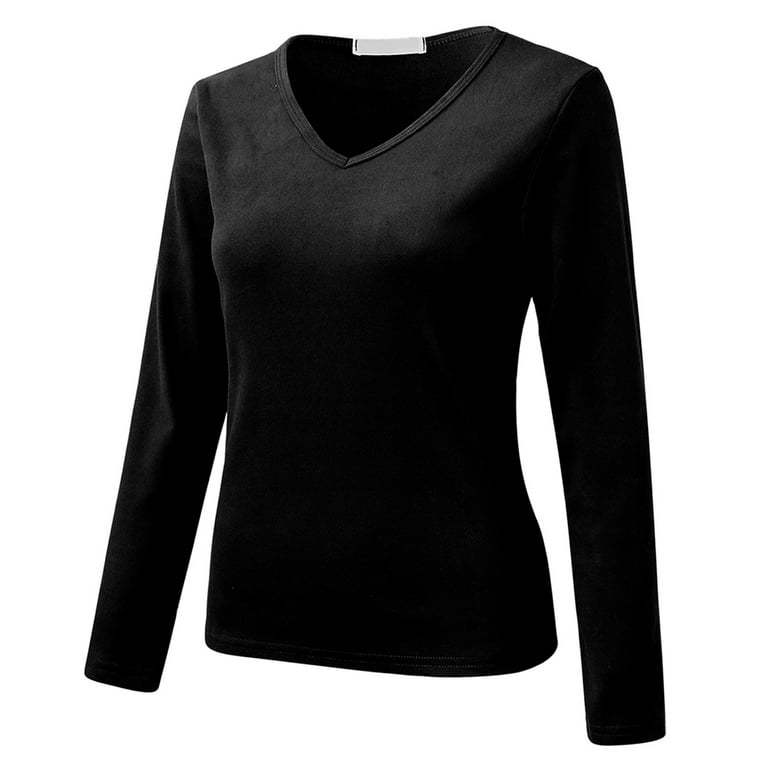 Huaai Womens Tops Long Sleeve Warm Crew Neck Lined Thermal Thermal  Underwear Slim Tops Long Sleeve Thermal Shirts Autumn Winter Tops Black XL  