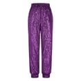 thumbnail image 4 of Women's Sequin High Waist Pants, Sparkly Pants for Women, Sparkly Elastic Waist Trousers, Shiny Party Pants, Comfortable Loose Fit, Holiday Celebration Wear, Glamorous Evening Outfits Purple S, 4 of 8