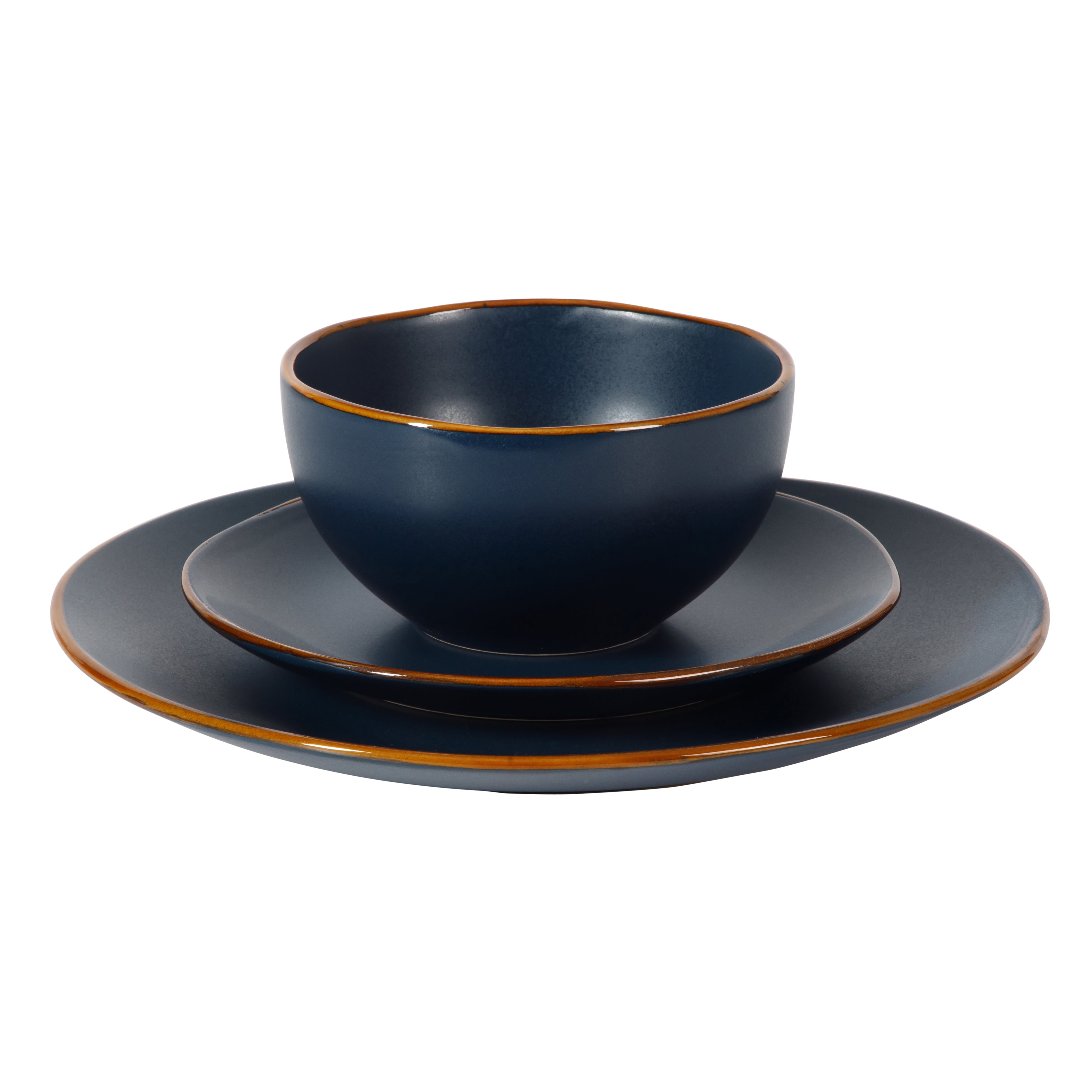 Gibson Home Hazeltine 12-Piece Matte Navy Ceramic Dinnerware Set