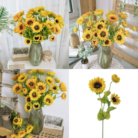 Godom 3 Head Sunflower Flower Flower Bonsai Wedding Decoration Home Sun Flower 1pc Artificial Flower