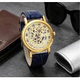 thumbnail image 5 of Fashion Skeleton Dial Quartz Watch - Stylish Roman Numeral Analog Wristwatch with Leather, Unisex Casual Dress Watch for Men & Women,F, 5 of 6