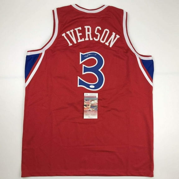 Autographed/Signed Allen Iverson Philadelphia Red Basketball Jersey JSA COA