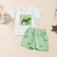 thumbnail image 2 of CAICJ98 Baby Boy Mardi Gras Outfit Embroidery Short Sleeve T Shirt and Plaid Shorts Toddler 2 Piece Carnival Summer Clothes Set (Green,2-3 Years), 2 of 4
