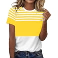 thumbnail image 2 of Blmnix Striped Shirt Womens Tops Cotton Tshirts Pullover T Shirts Yellow Crew Neck Short Sleeve Womens Blouses Casual,L, 2 of 3