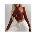 thumbnail image 3 of Seyurigaoka Women's  Hollow Midriff-baring Tops, Hanging Neck Long Sleeve Camisole Clubwear, 3 of 6
