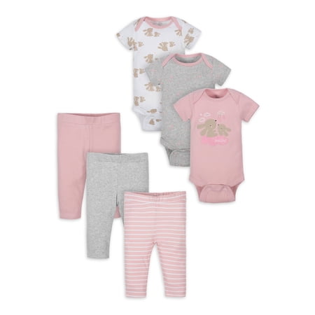 Wonder Nation Baby Unisex Short Sleeve Bodysuit and Pants Gift Set, 6-Piece, Sizes 0M-24M