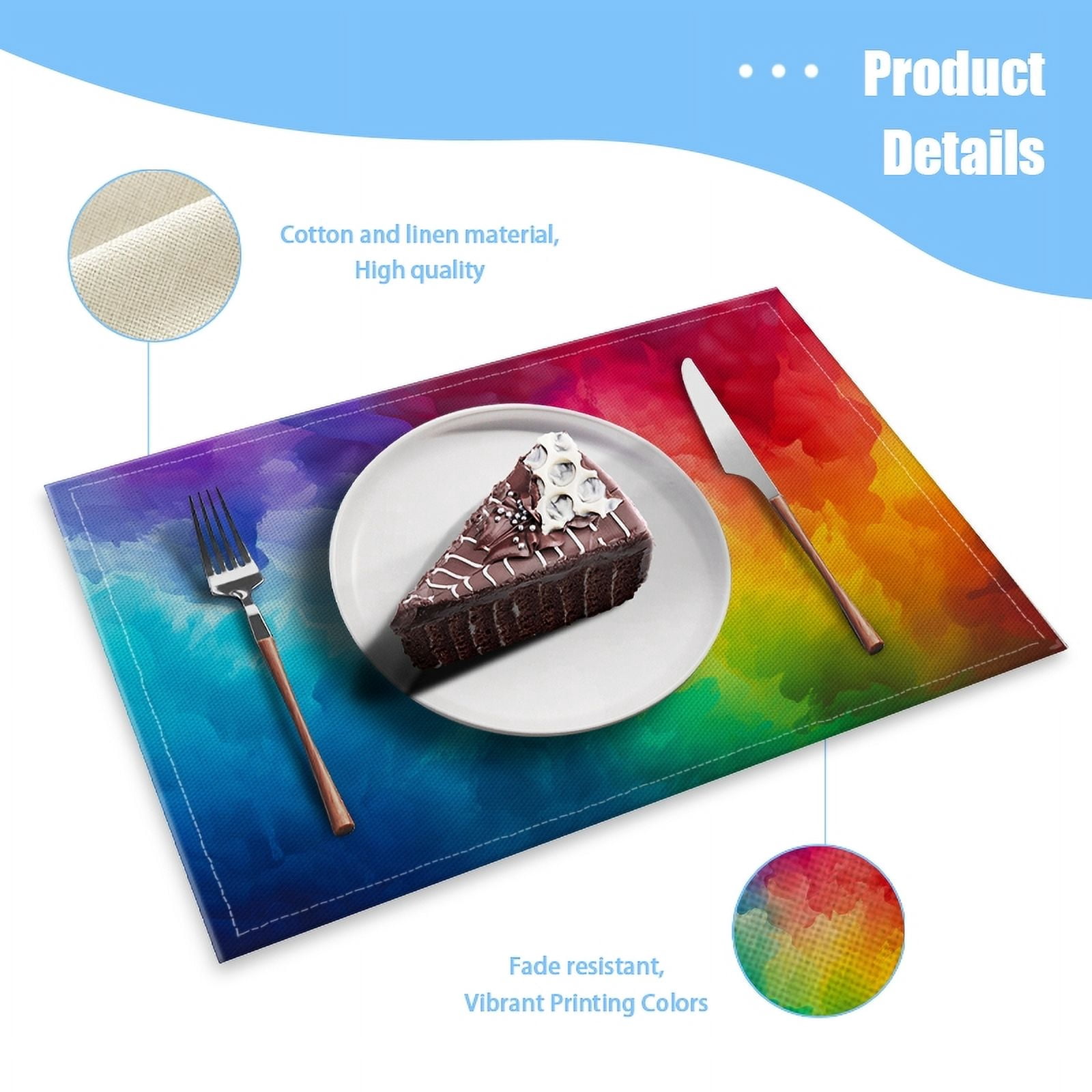 BaHomeck placemats Set of 4 Abstract Background With Rainbow-Colored Clouds In Watercolor Style Cotton Linen rectangle Placemats for Kitchen Dining Table Indoor,Outdoor,18*12inch